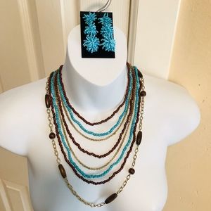 Beaded Earrings w 8-Strand Beaded Necklace